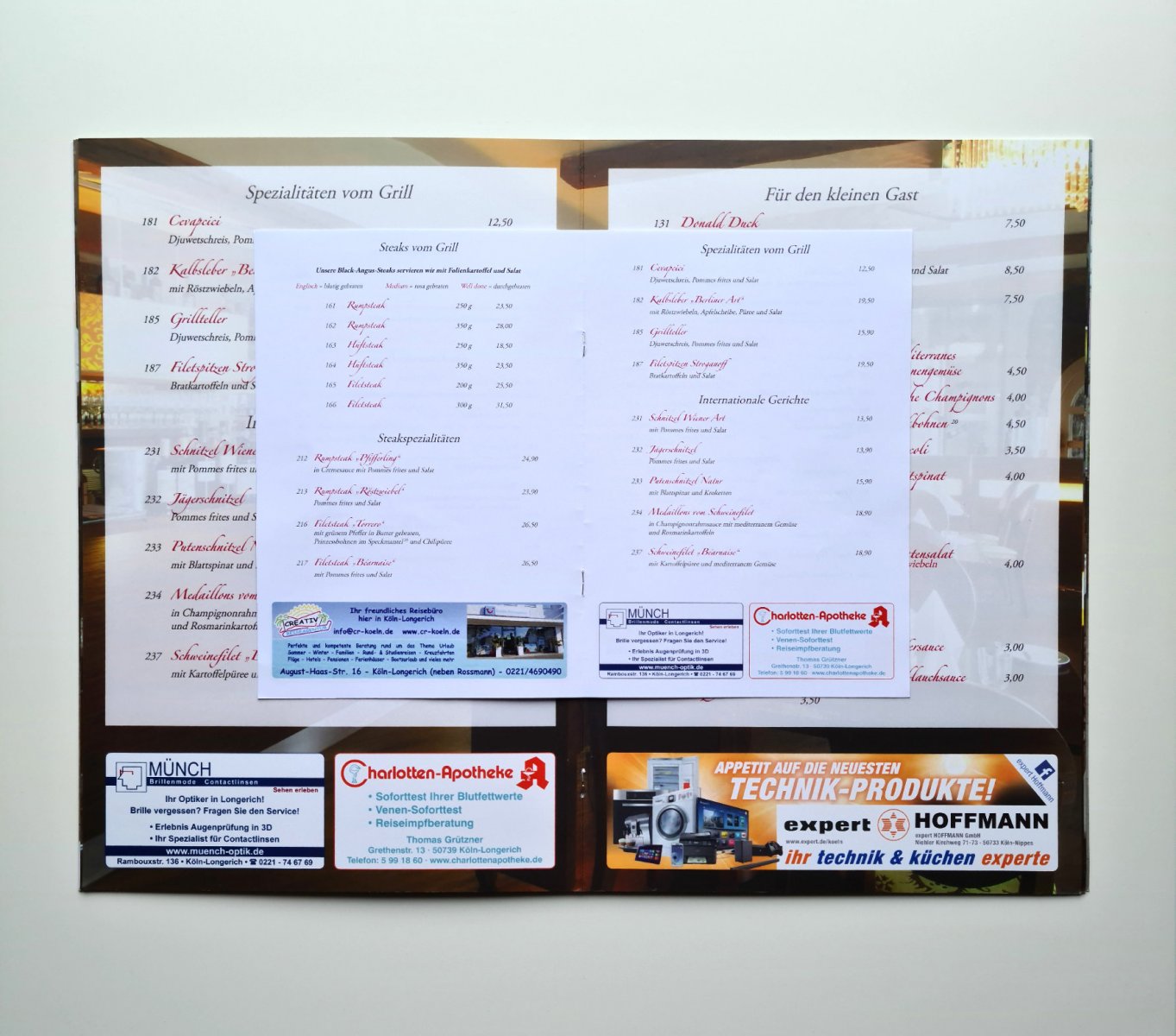 Haupt- und Mitnahmespeisekarte mit Werbung Haupt- und Mitnahmespeisekarte mit Werbung